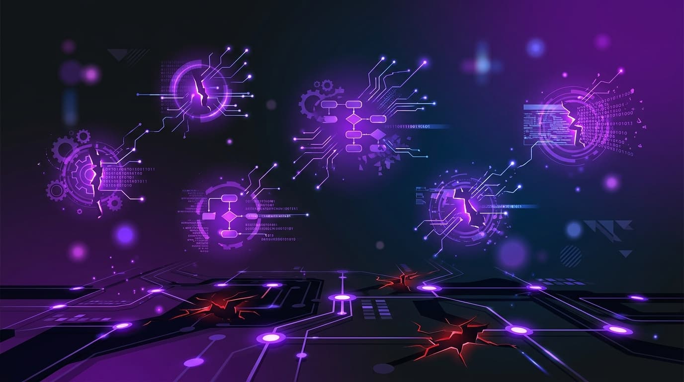 Business dashboard showing AI automation errors and warnings