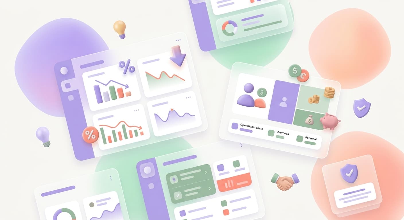Interconnected automation gears with cost reduction arrows