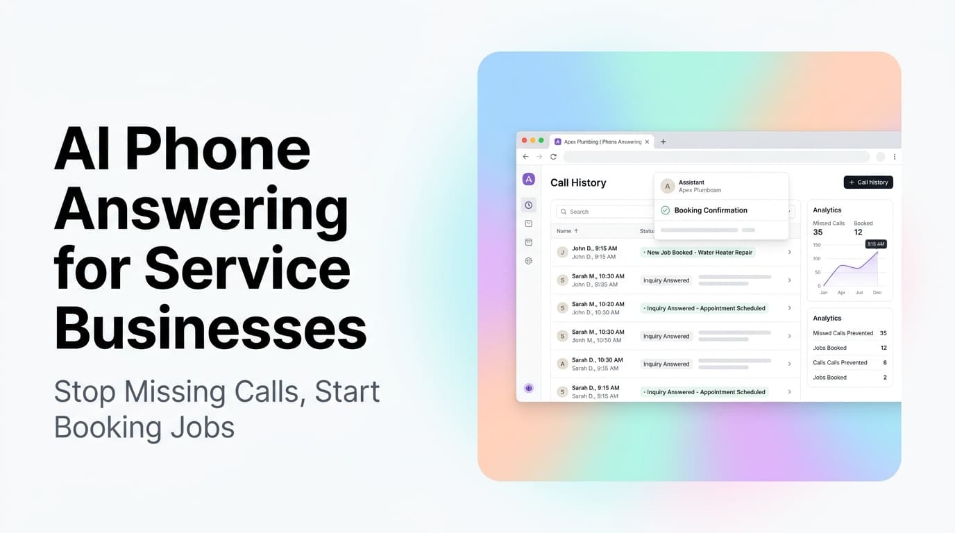 AI phone answering system showing a call being handled with automated scheduling and lead capture on a dashboard interface