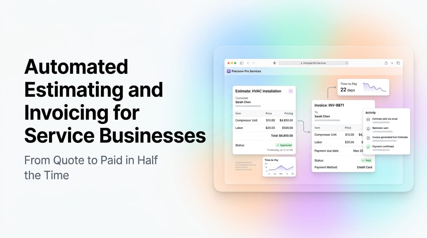 Dashboard showing automated invoice and estimate workflow for a service business