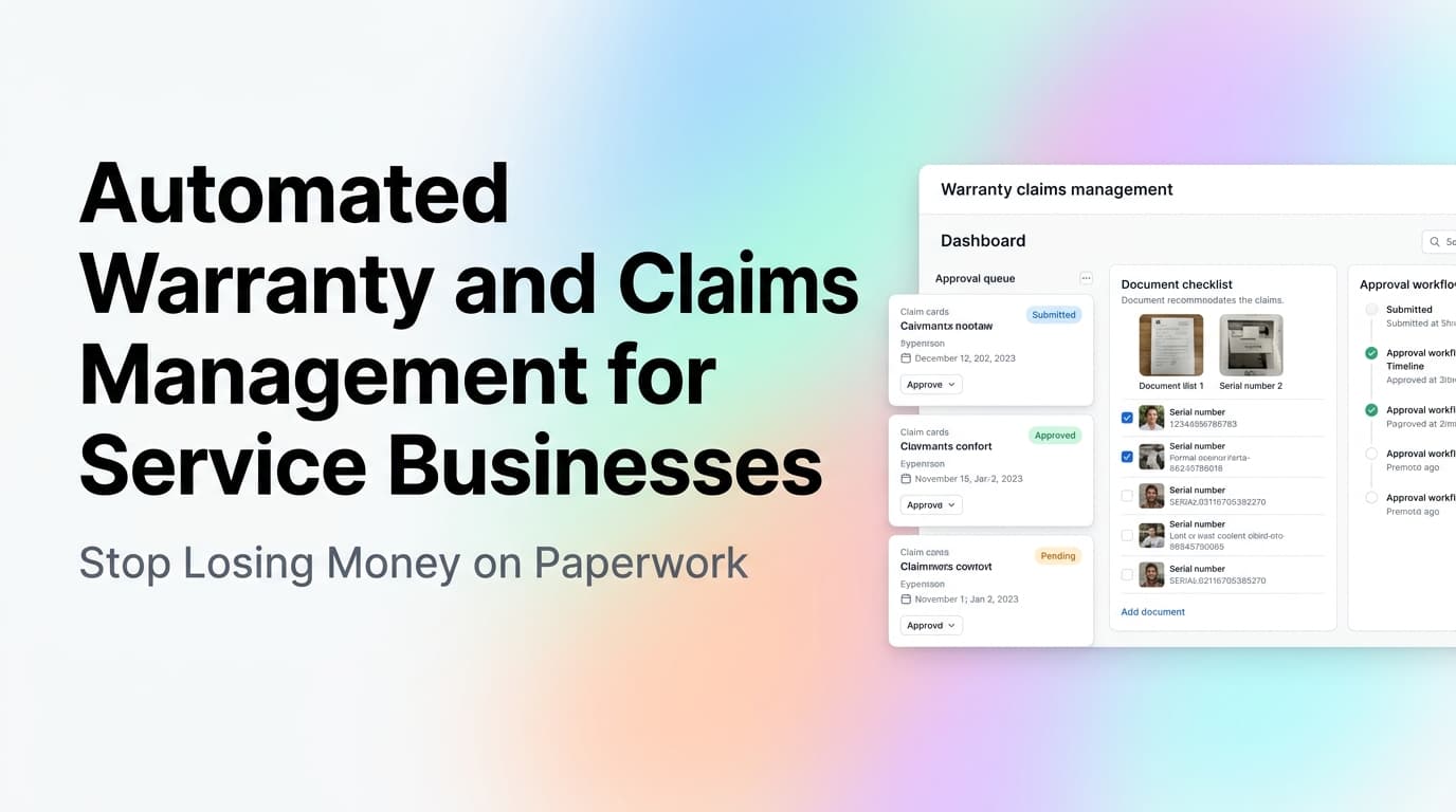 Dashboard showing automated warranty claims tracking with status indicators for submitted, approved, and pending claims