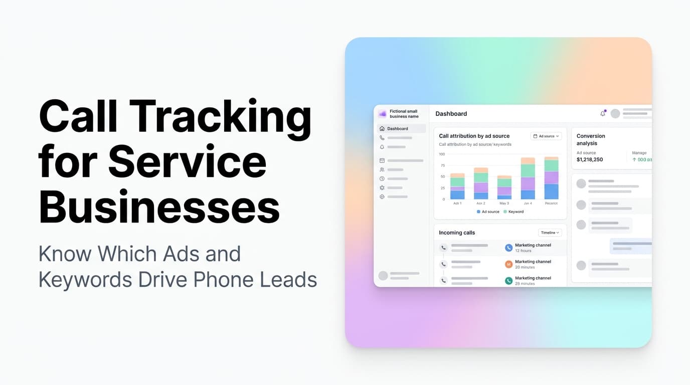 Call tracking analytics dashboard showing phone call attribution sources for a service business