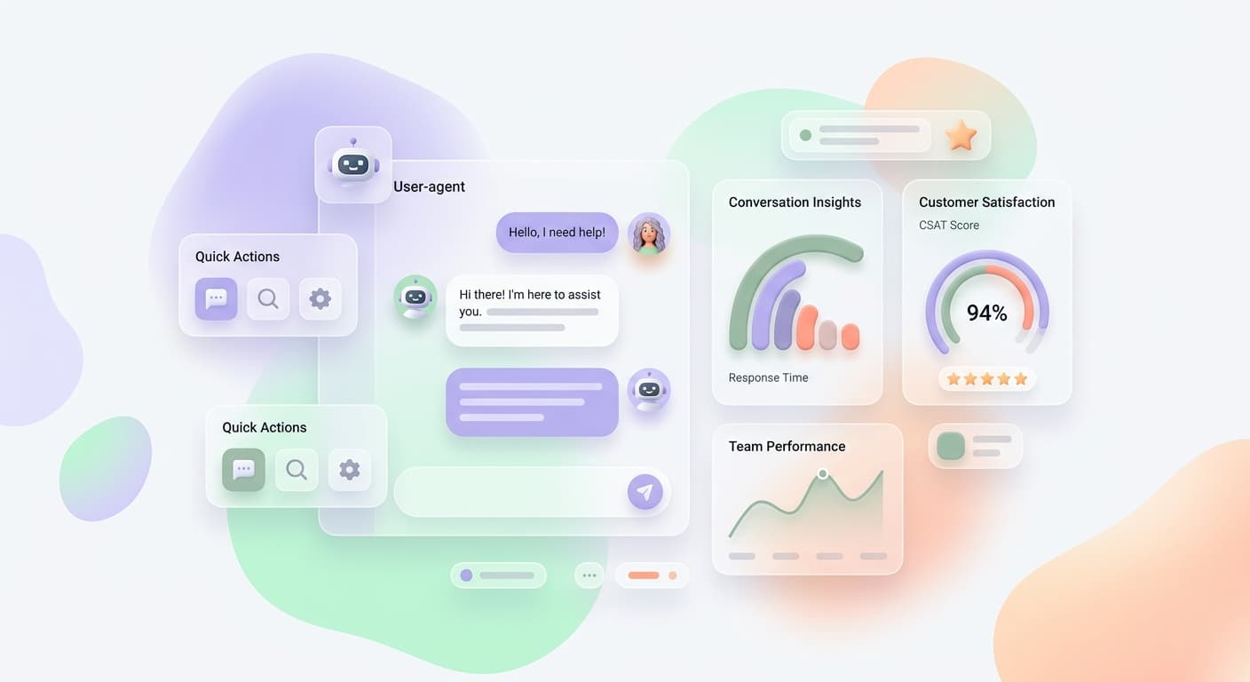 AI chatbot interface with neural network pathways and conversation bubbles