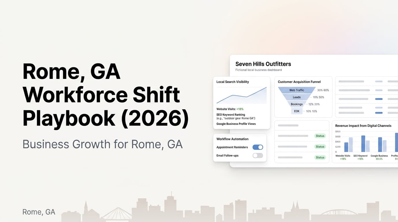Rome, Georgia business team reviewing hiring and demand data on a digital dashboard