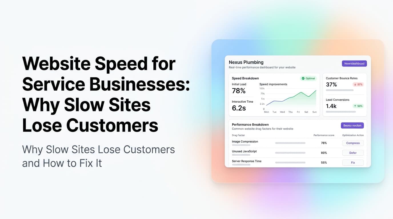 Website speed comparison showing fast and slow loading times for a service business homepage