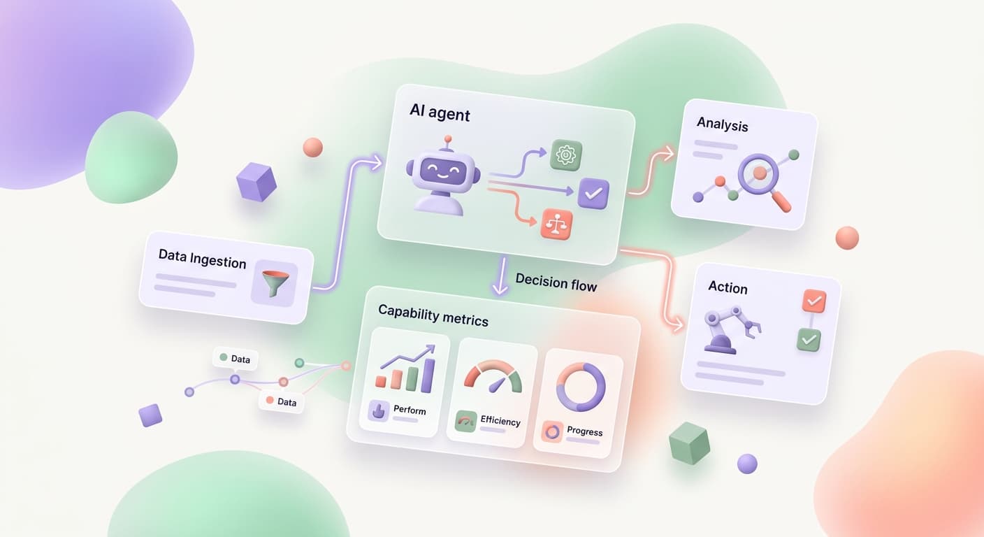 AI agent workflow diagram showing perception, reasoning, and action steps in a business context