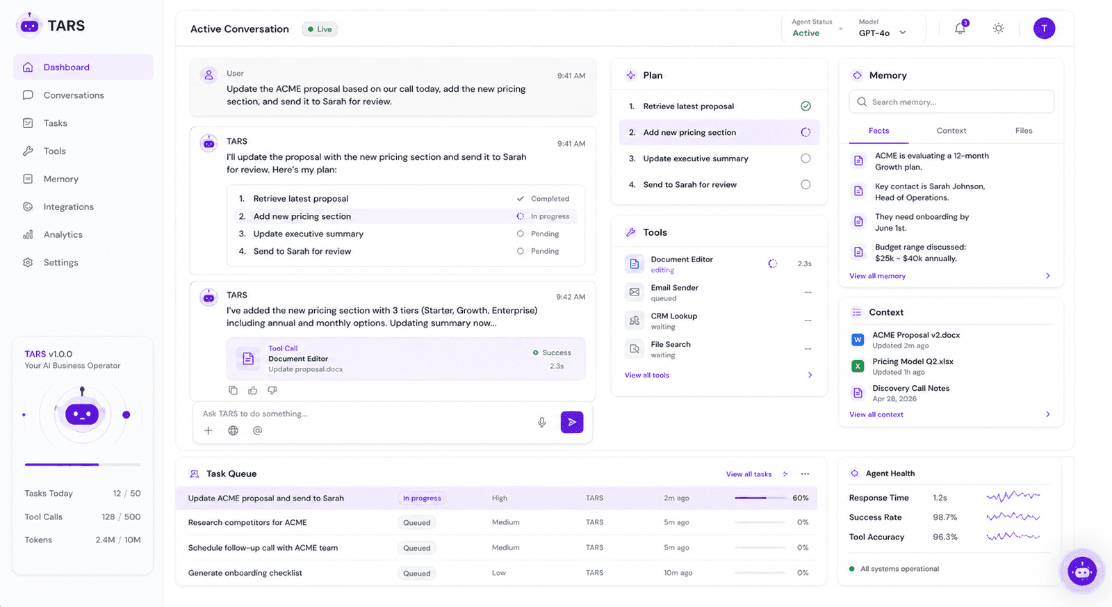 TARS product interface