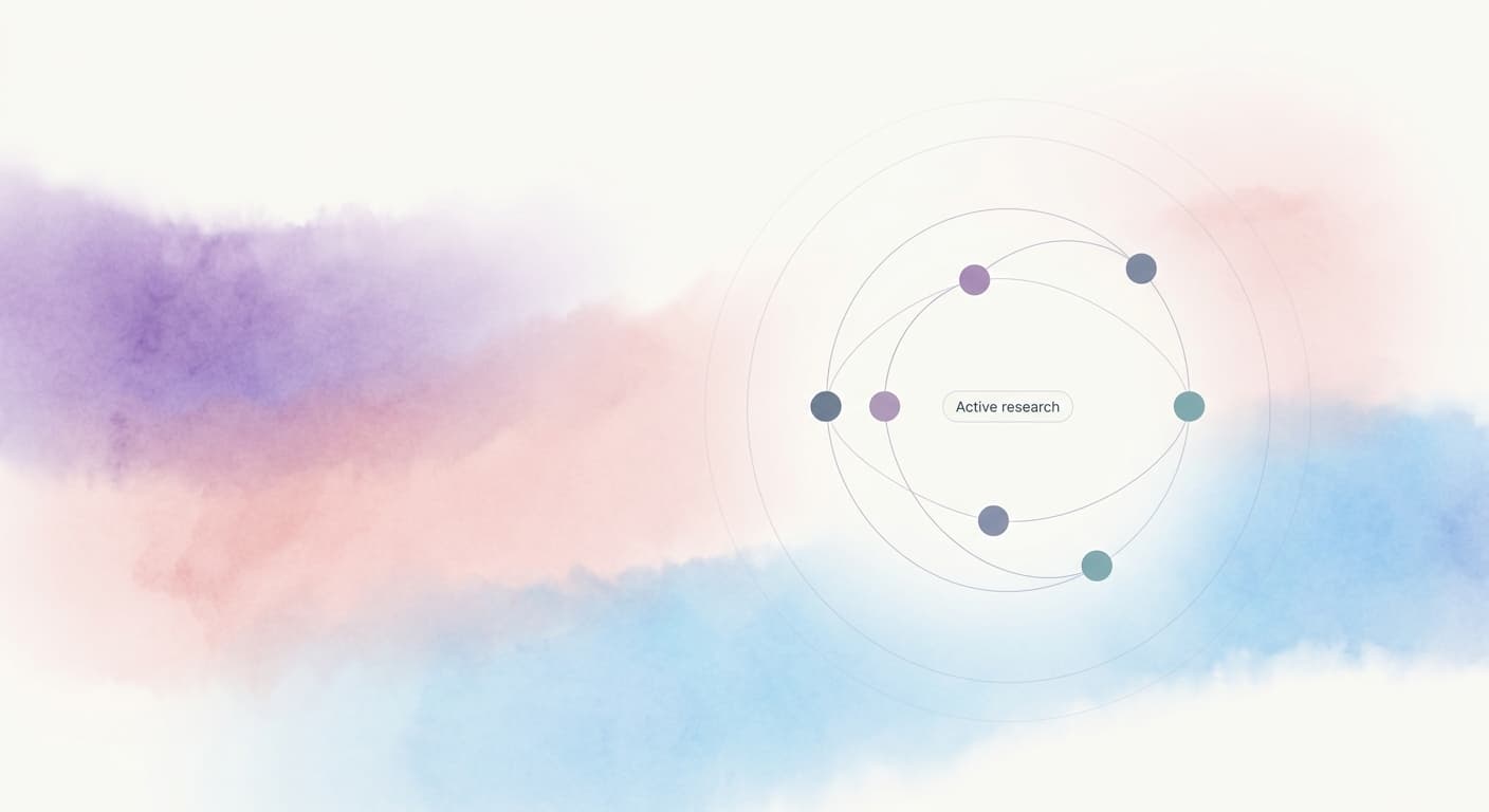 Light-mode research visual showing abstract connected nodes for Anova AI Labs experiments