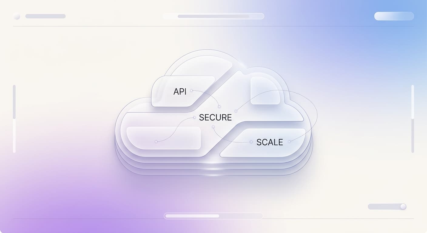 Light-mode illustration of managed AI cloud panels connected by secure workflow lines
