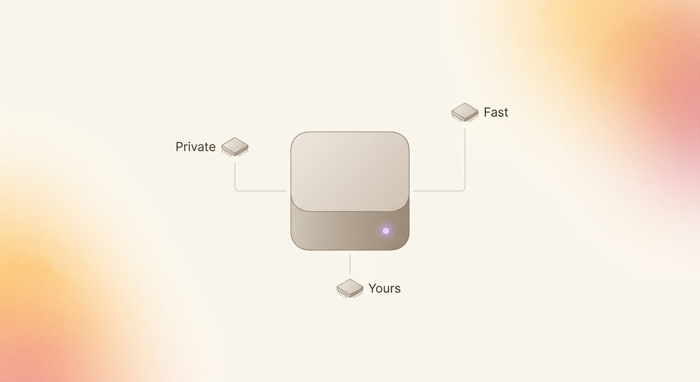 Light-mode illustration of a local computer running a private self-hosted AI model