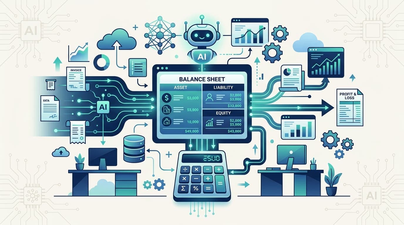 Modern accounting firm automation concept with digital workflows and AI-powered financial processes