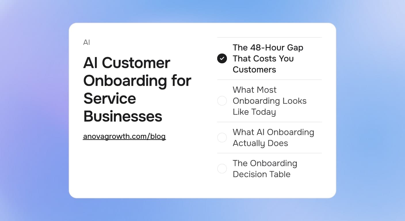 Service business onboarding steps from welcome message to first job completion