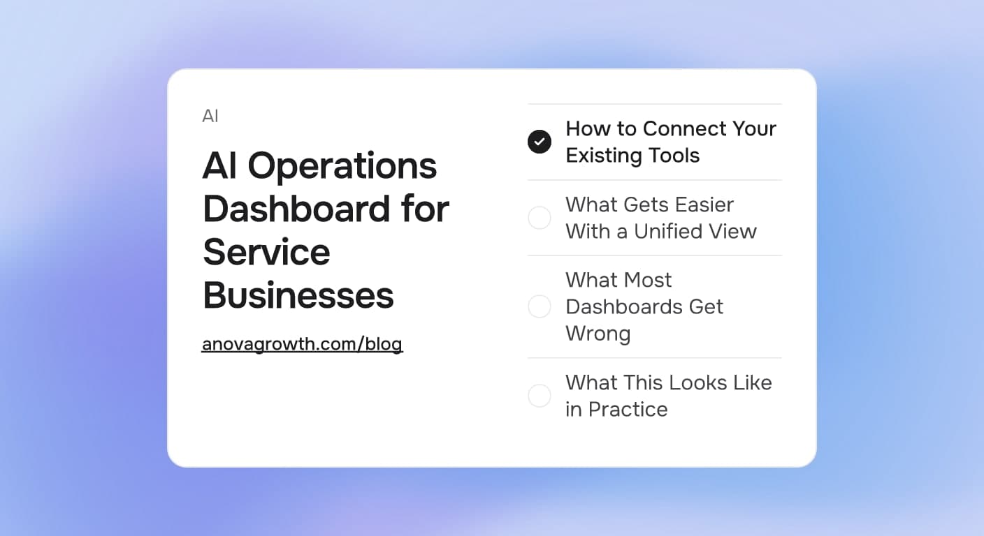 AI operations dashboard showing unified service business metrics