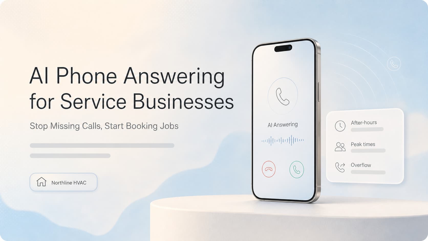 Call intake workflow connecting captured intent and a service request to a booking draft and human handoff review
