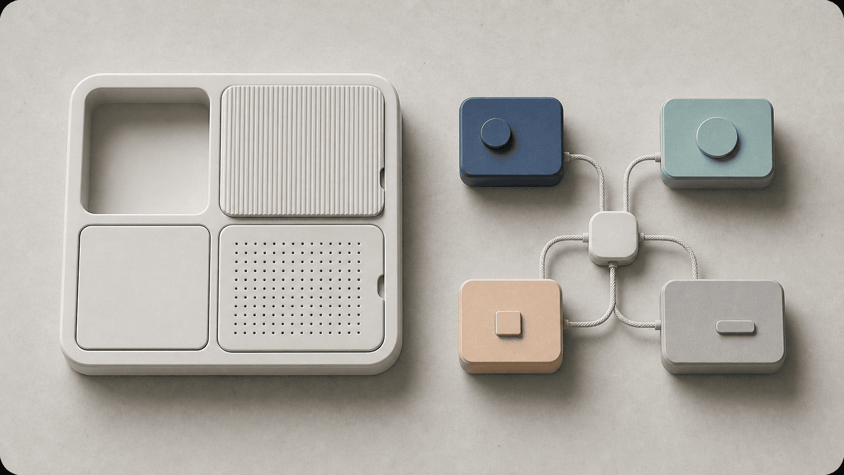 A unified software block beside a connected set of modular business tools