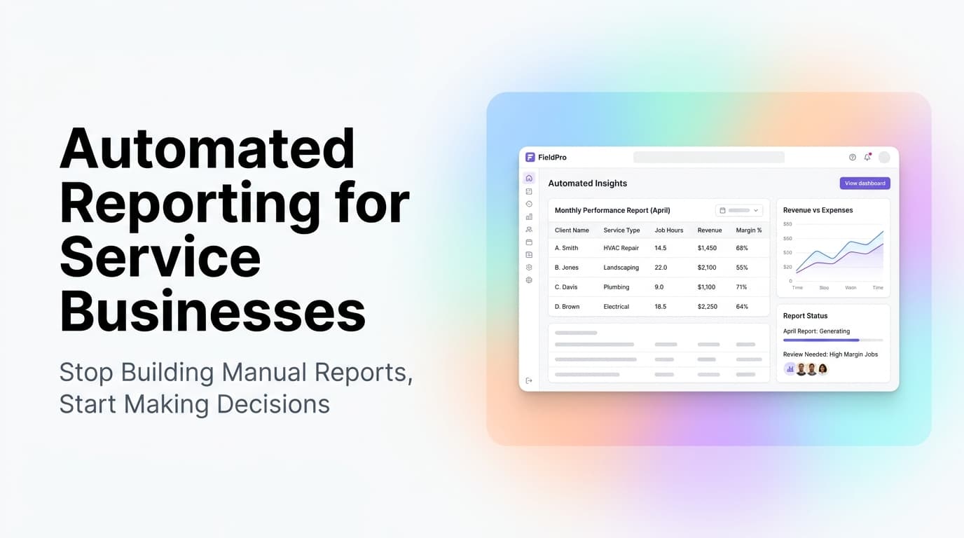 Dashboard showing automated business reports with charts and key metrics for a service company