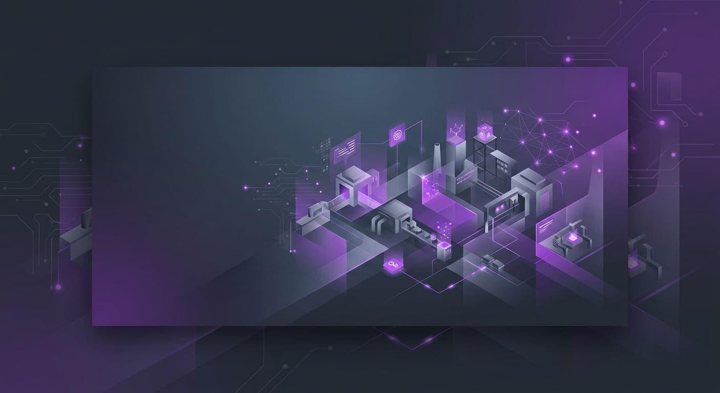 Abstract modern illustration of Birmingham AL manufacturing facility with professional B2B website interface