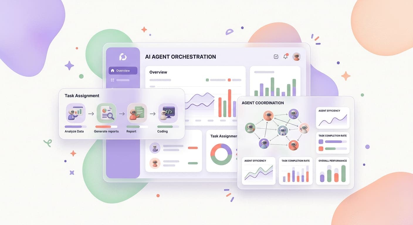 AI agent workspace with digital assistant managing multiple business tasks