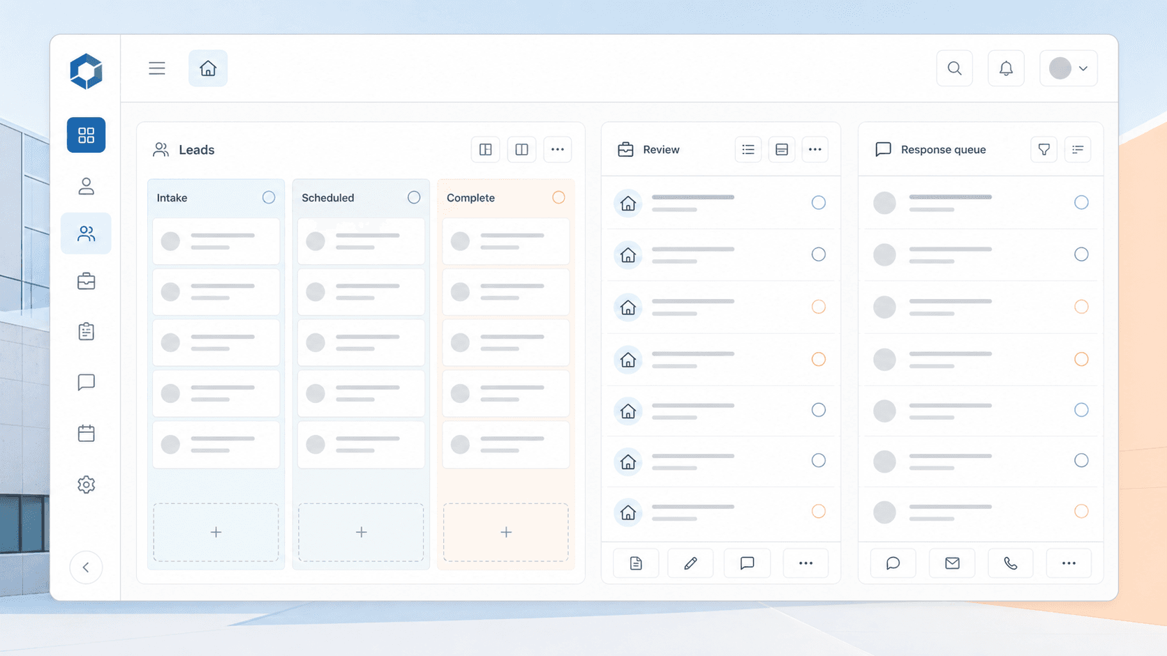 Lead flow, job profitability, and response queues grouped into a focused operations dashboard