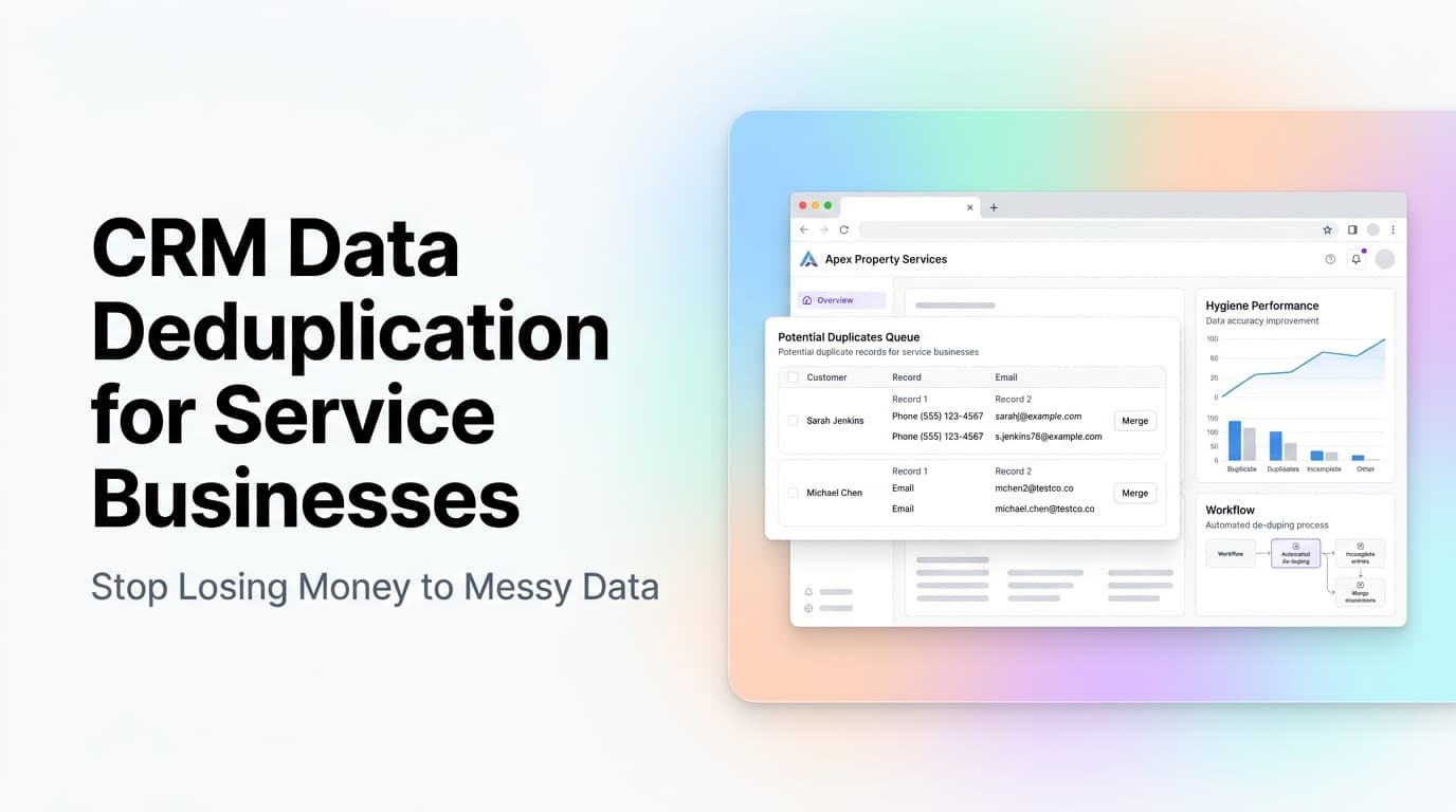 Abstract illustration of CRM data records being organized and deduplicated with automated workflows