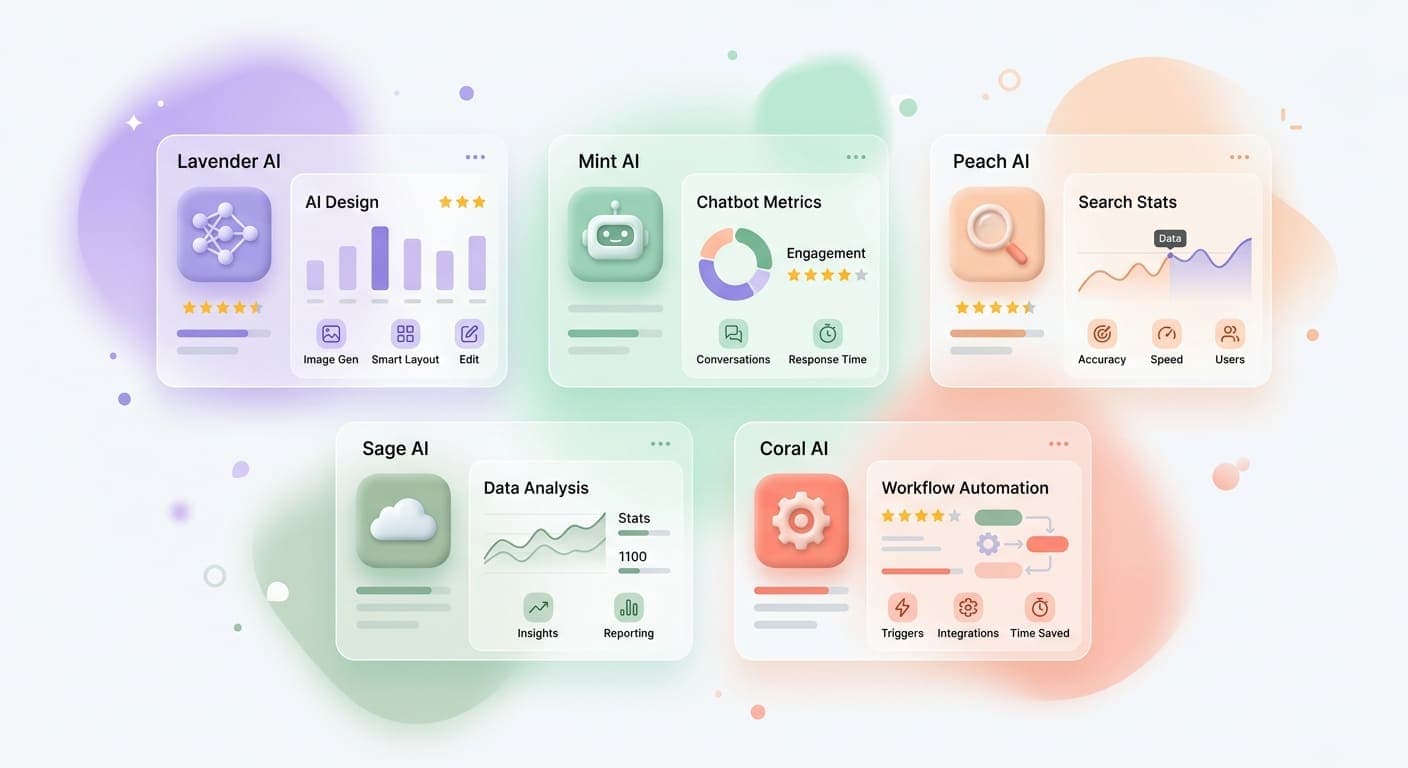 Collection of free AI tool interfaces arranged on a business owner's desk workspace