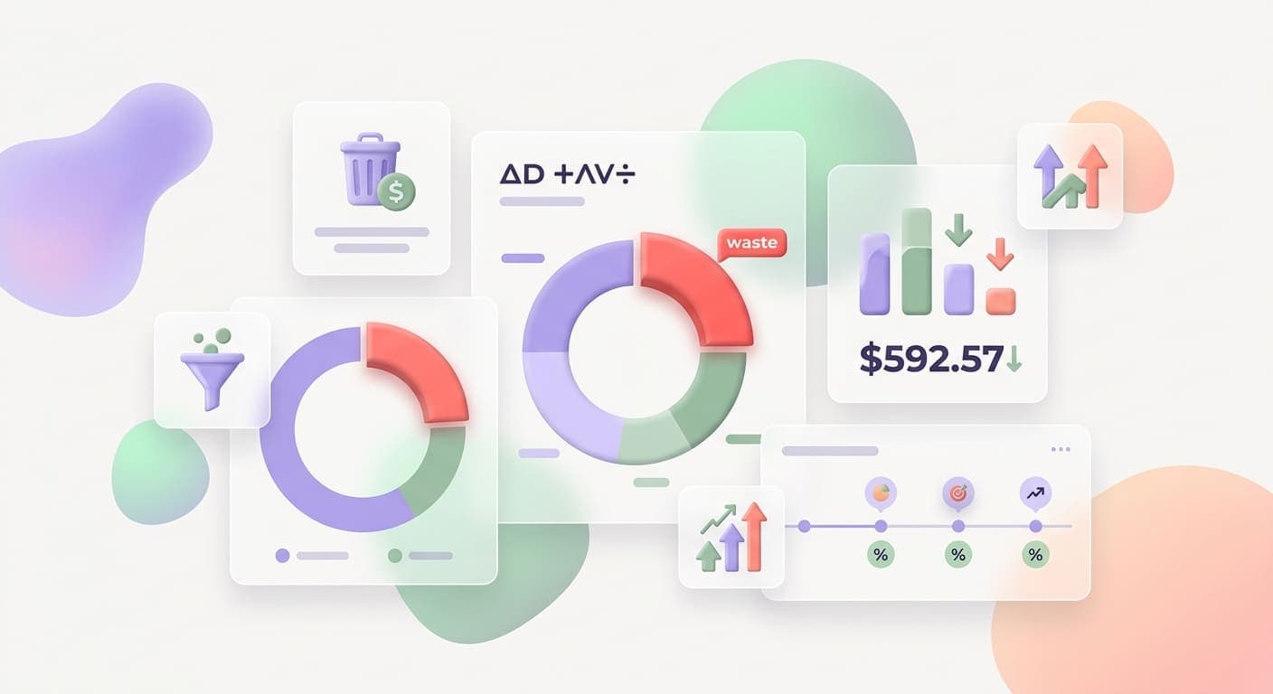 Google Ads dashboard with wasted spend areas highlighted