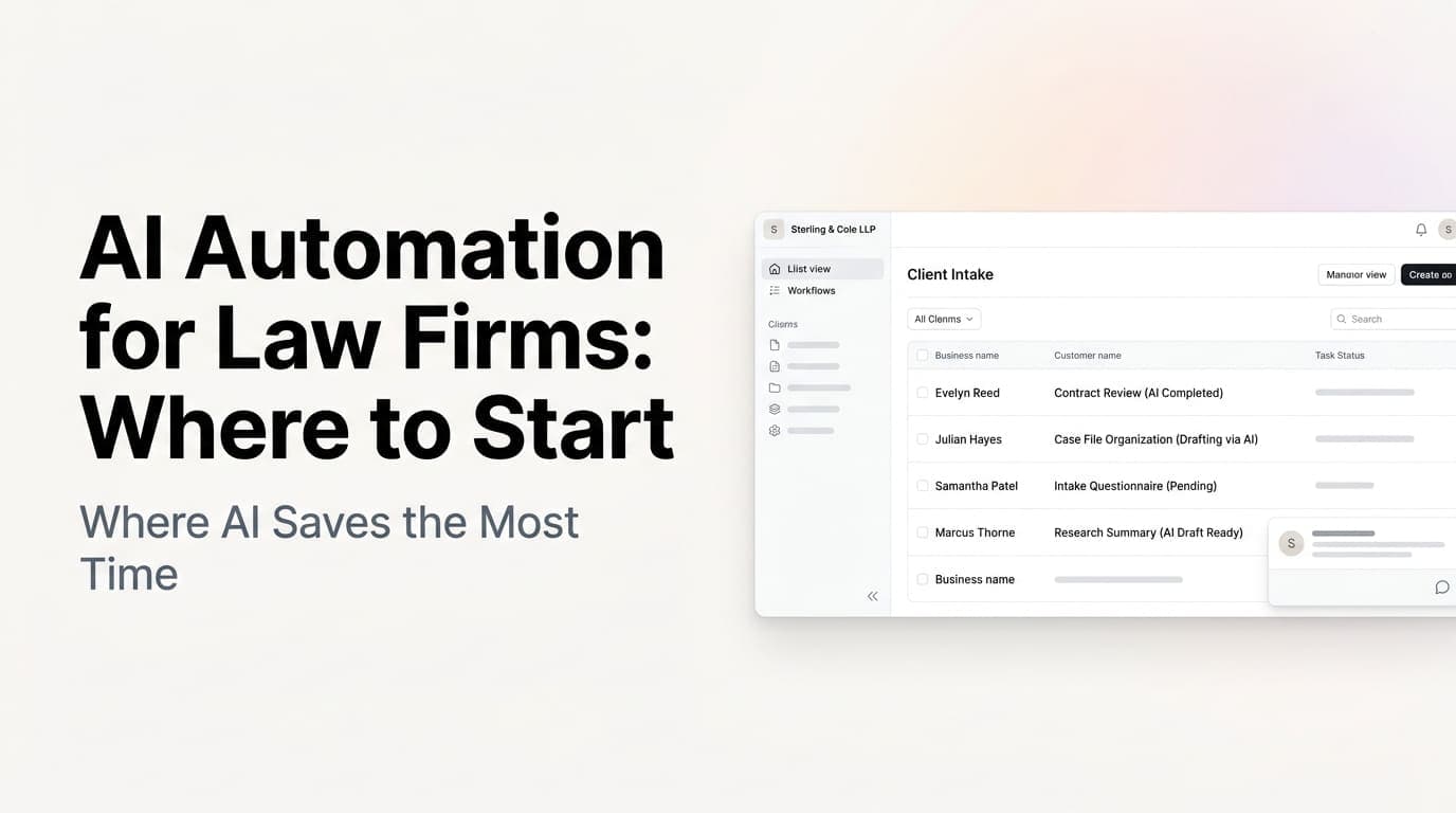 Abstract illustration of legal documents and automated workflows for law firms