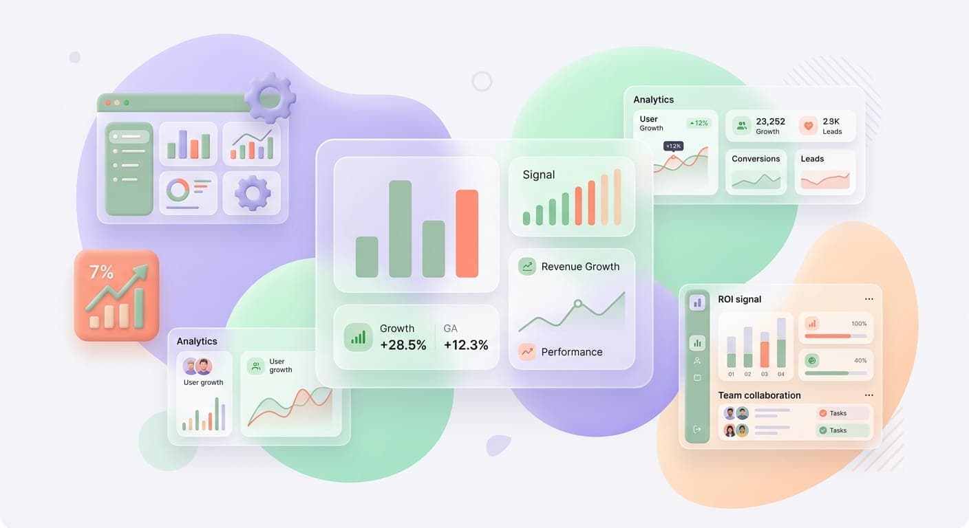 Simple marketing ROI dashboard showing leads, revenue, and channel performance