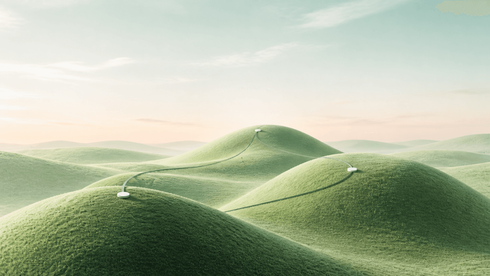 Three connected operational hubs across a calm green landscape