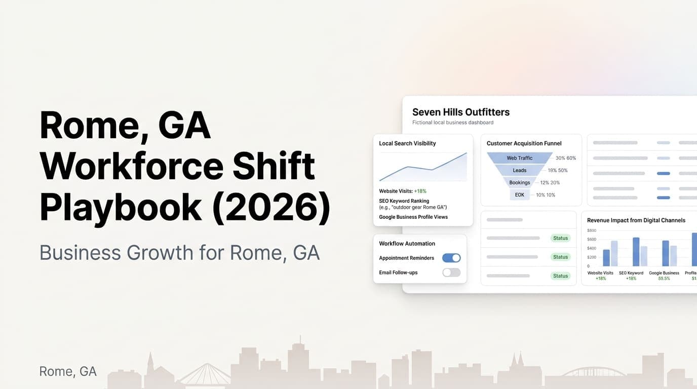 Rome, Georgia business team reviewing hiring and demand data on a digital dashboard