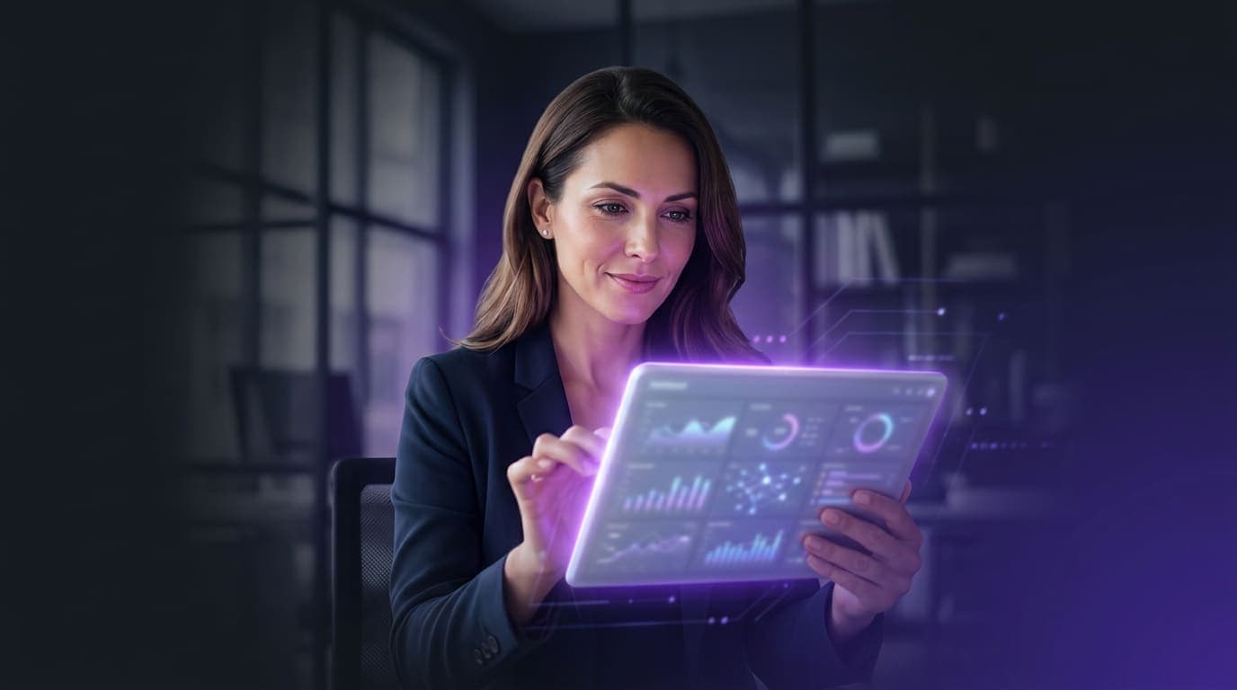 Small business owner using AI-powered dashboard and tools