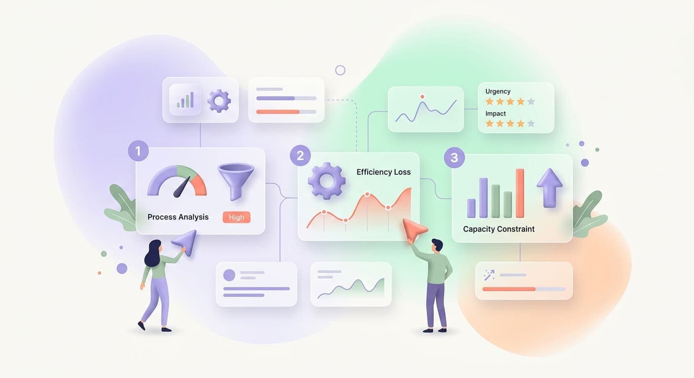 Workflow dashboard showing business bottlenecks being automated with AI