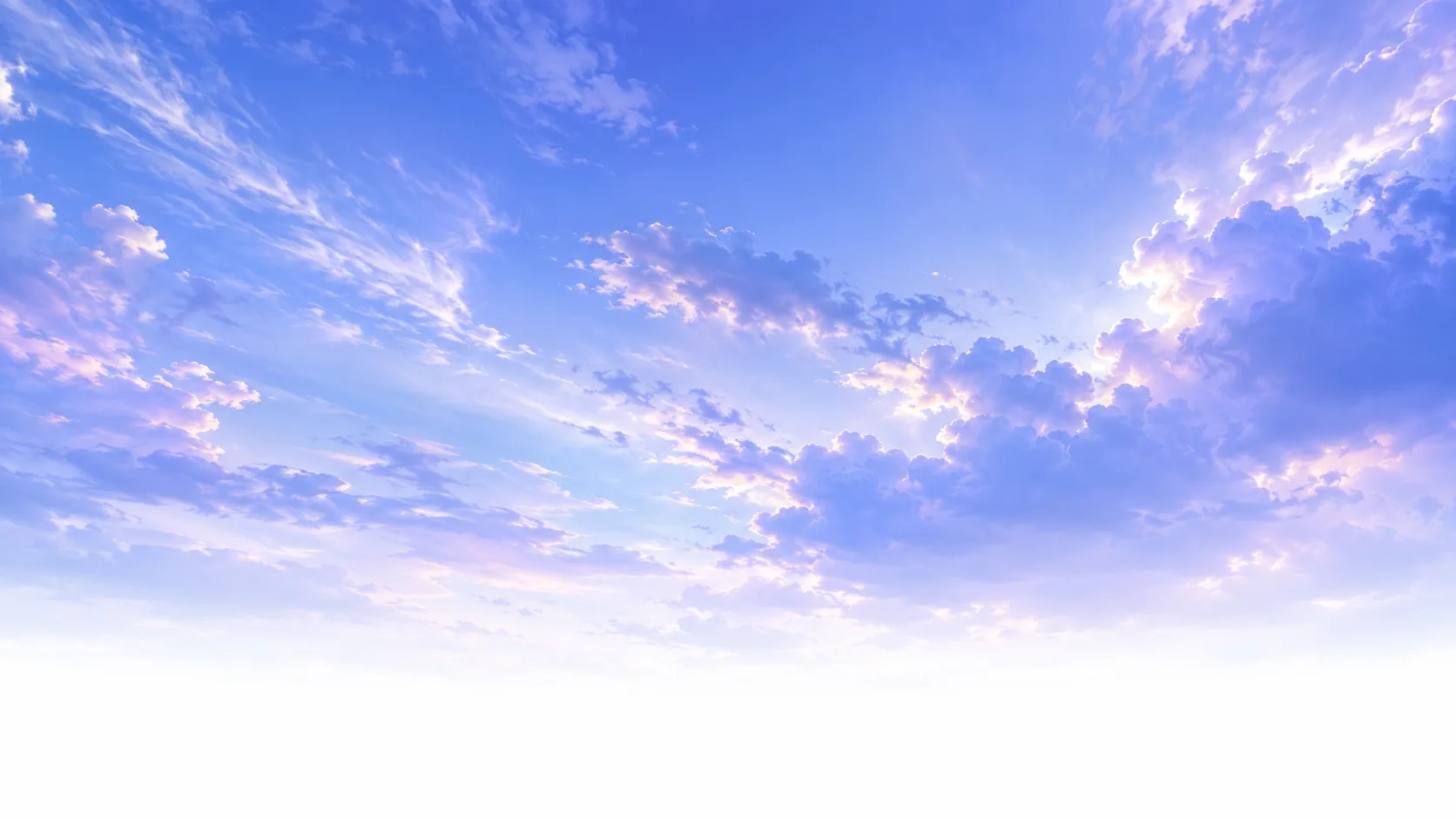A blue-hour sky in lilac and periwinkle with a few lit cloud edges, fading to white.