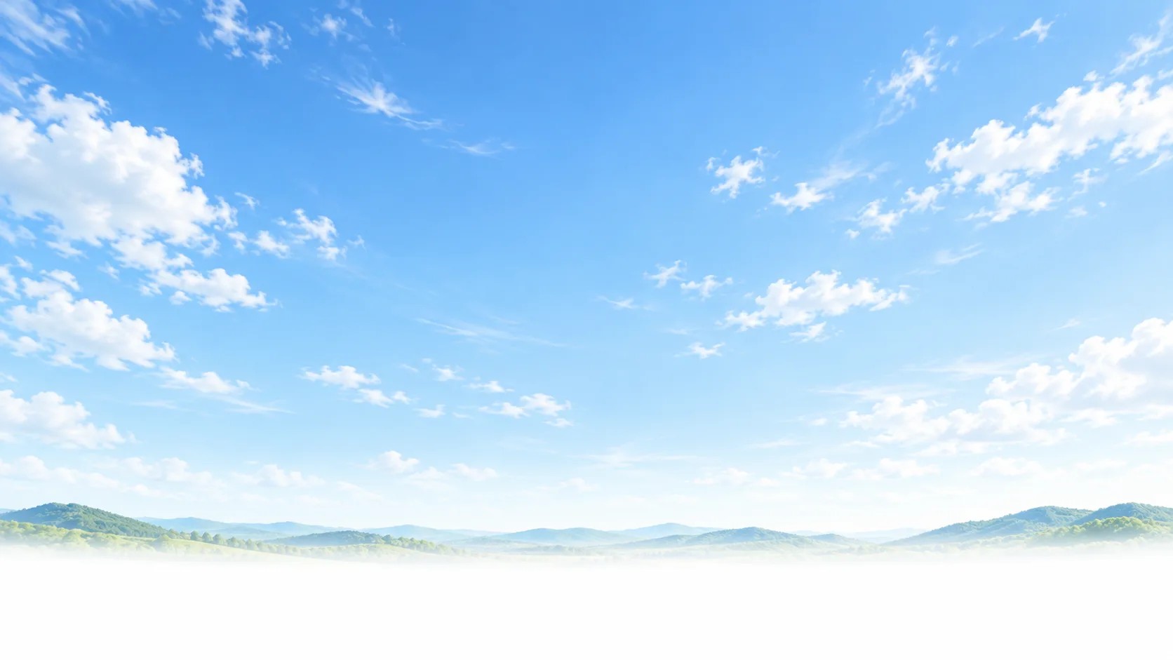 A pale spring sky over a low, soft line of green hills along the bottom edge.